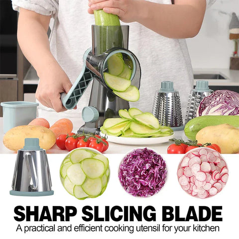 3-in-1 Rotary Cheese Grater – Versatile Manual Vegetable Slicer & Nut Grinder (Blue)
